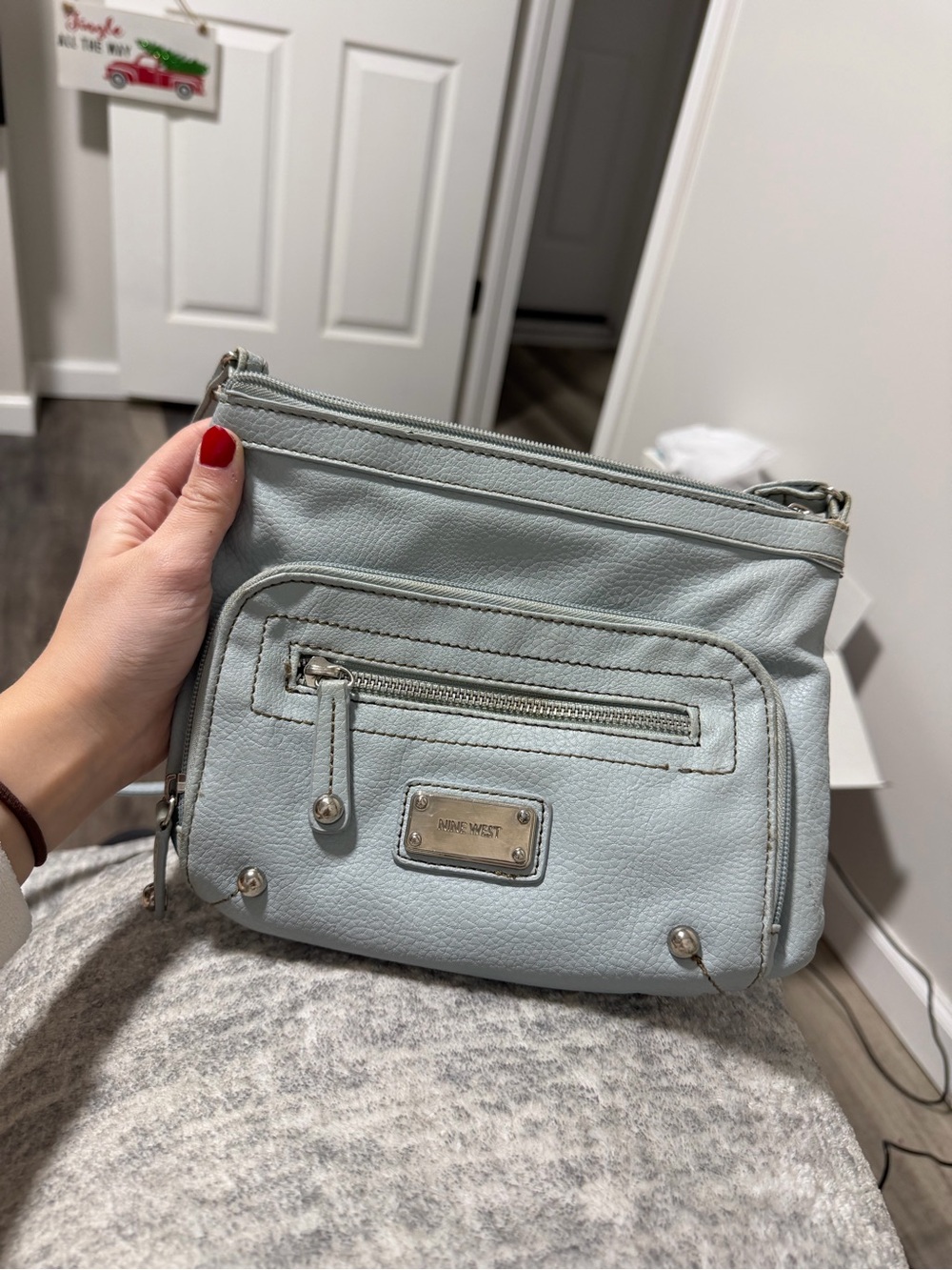 Nine West Pale Blue Leather Crossbody Bag